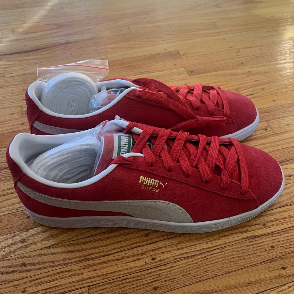 Puma Red and White Suede Sneakers
